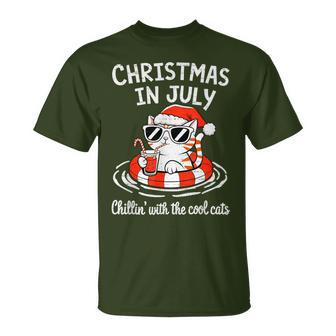 Chillin Cool Cats Christmas In July Kitty Meowy Xmas Summer T-Shirt - Thegiftio UK