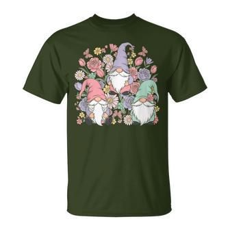 Cute Pastel Gnome Trio With Flowers Garden Lovers Christmas T-Shirt - Monsterry