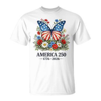 250Th Anniversary Butterfly Usa Flag Patriotic 4Th Of July T-Shirt - Thegiftio UK