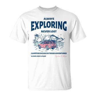 Always Exploring Campfire Ocean Outdoor ビーチライフグラフィック Tシャツ - Kawaiitshirt