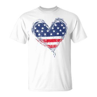American Flag Heart Patriotic Stars And Stripes 4Th Of July T-Shirt - Monsterry