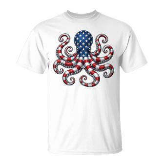 American Flag Octopus Patriotic 4Th Of July Ocean T-Shirt - Thegiftio UK