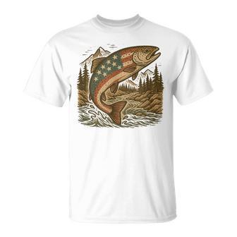 American Flag Trout Patriotic Fishing For July 4 T-Shirt - Monsterry UK