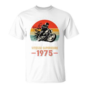 Anniversaire 50 Ans Motard Née En 1975Intage Moto Biker Haut De Gamme T-Shirt - Cadeauxyz