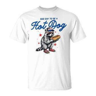 Bad Day To Be A Hot Dog America Raccoon Happy 4Th Of July T-Shirt - Thegiftio UK
