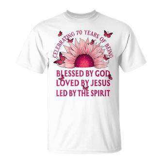Blessed By God For 70 Years Pink Sunflower Birthday T-Shirt - Thegiftio