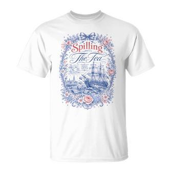 Blue Toile Spilling The Tea Since 1773 Party History Pun T-Shirt | Seseable UK
