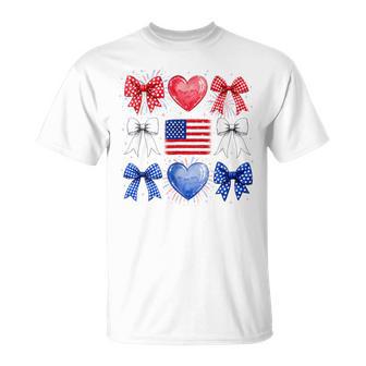Bow American Flag 4Th Of July Fourth Us Patriotic Girl T-Shirt - Thegiftio UK