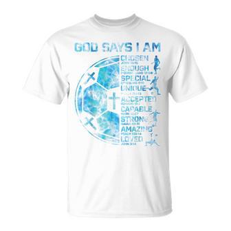 Boys Christian Soccer God Says I Am Religious Faith Graphic T-Shirt - Thegiftio
