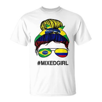 Brasil Colombia Bandera Brasil Colombiano Messy Bun Camiseta unisex - Regaloses