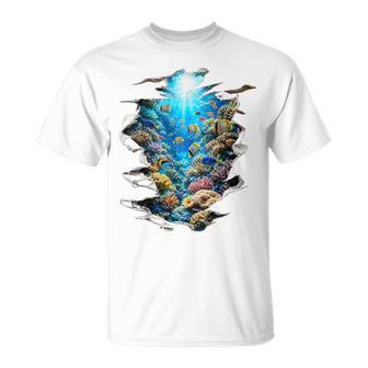 Cadeau Original Plongée 3D Corail Mer Océan Aquarium Poisson T-Shirt - Cadeauxyz