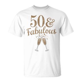 Celebratory Golden 50 And Fabulous Birthday T-Shirt | Mazezy