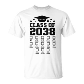 Class Of 2038 Grow With Me Checklist Kindergarten 12Th Grade T-Shirt - Thegiftio UK