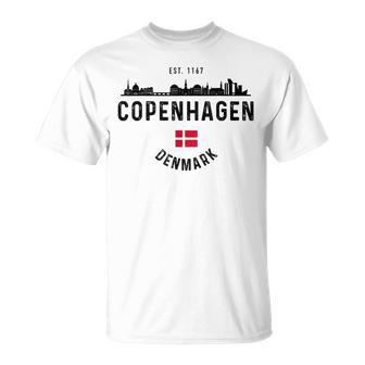 Copenhagen Denmark Skyline Souvenir Danish Flag Vintage T-Shirt - Thegiftio UK