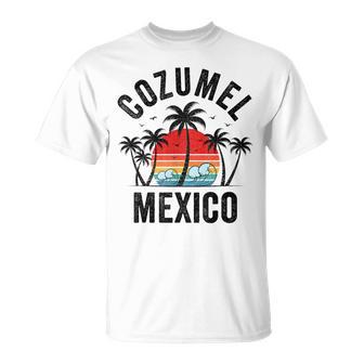 Cozumel Mexico Beach Palm Trees Sunset Surf Vintage T-Shirt - Thegiftio