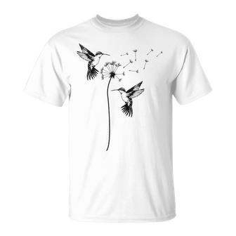 Cute Dandelion Hummingbird Graphic For Nature Lovers Women T-Shirt - Thegiftio UK