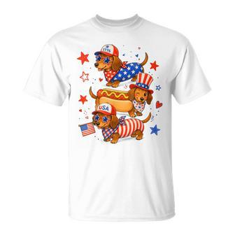 Cute Patriotic Dachshund Usa Flag Red White Blue Dog T-Shirt - Thegiftio UK