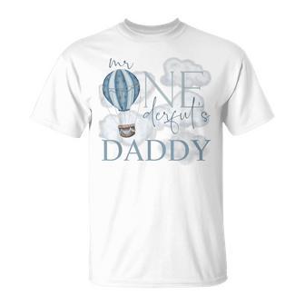 Daddy Of Mr Onederful Hot Air Balloon Blue 1St Birthday Boy T-Shirt - Thegiftio UK