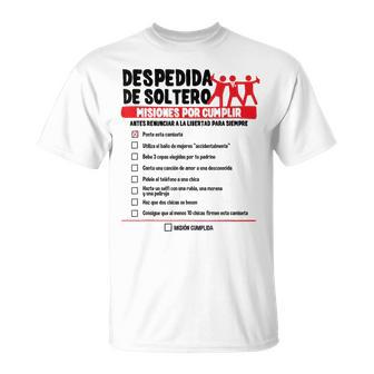 Despedida Deoltero Lista Retos Novio Pruebas Graciosas Camiseta unisex - Regaloses