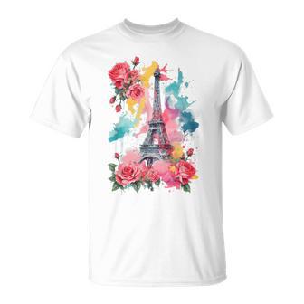 Eiffel Tower Paris France Flowers Floral Europe Graphic T-Shirt - Monsterry