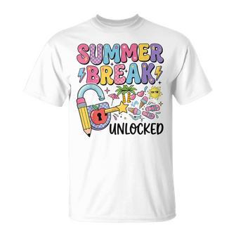 End Of School Year Teacher Last Day Summer Break Unlocked T-Shirt - Thegiftio UK