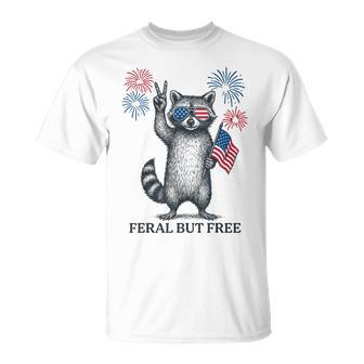 Feral But Free Raccoon Feral And Free 4Th Of July T-Shirt - Thegiftio UK