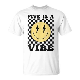 Five Is A Vibe 5 Years Old Birthday Happy Face 5Th Birthday T-Shirt - Thegiftio UK