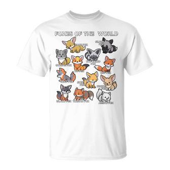 Foxes Of The World Educational Animal Fox Lover Kawaii Fox T-Shirt - Thegiftio