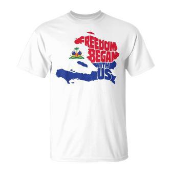 Freedom Began With Us Haitian Flag Day Haiti Map Women T-Shirt | Mazezy