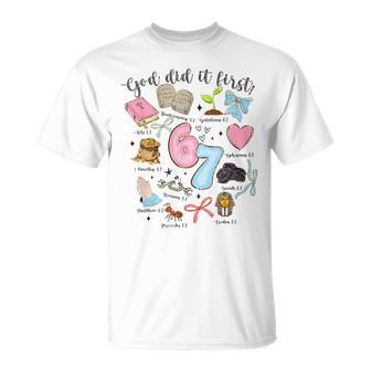 Christian Six Seven God Did It First 67 Meme Jesus 6 7 T-Shirt - Monsterry