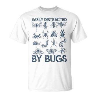 Easily Distracted By Bugs Teacher Entomologist T-Shirt - Thegiftio UK