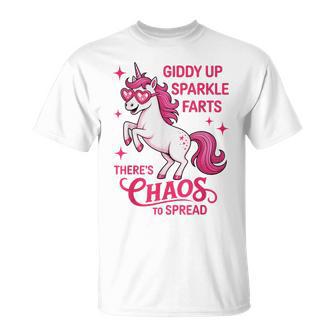 Giddy Up Sparkle Farts There's Chaos To Spread Unicorn Farts T-Shirt - Thegiftio