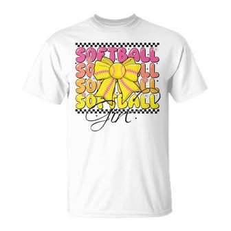 Groovy Softball Girl Coquette Bow Softball For & Girls T-Shirt - Thegiftio UK