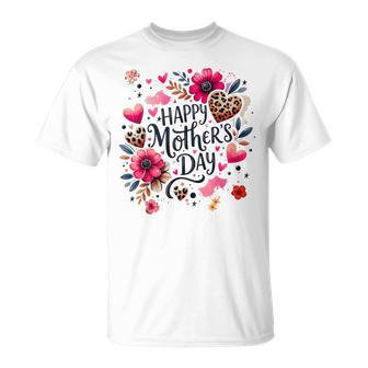 Happy Mother's Day Retro Leopard Print Floral Women Girls T-Shirt - Monsterry