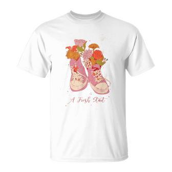 Jolie Paire De Chaussures Avec Fleurs Rétrointage T-Shirt - Cadeauxyz