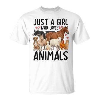 Just A Girl Who Loves Animals Dog Cat Horse Goat Cow Duck T-Shirt | Seseable UK