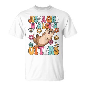 Just A Girl Who Loves Otters Cute Groovy Otter Kids T-Shirt - Thegiftio UK