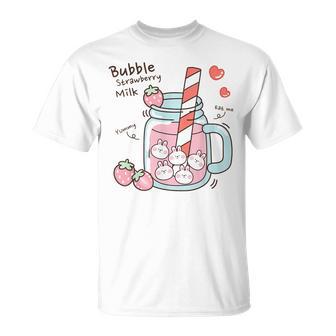 Kawaii Bunny Bubble Pearls Latte Alla Fragola Maglietta - Novitaregali