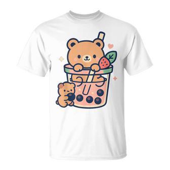 Kawaii Teddy Bear With Bubble Tea Boba Cute T-Shirt - Thegiftio