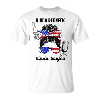 Kinda Redneck Kinda Boujee Messy Bun America Girl T-Shirt - Thegiftio