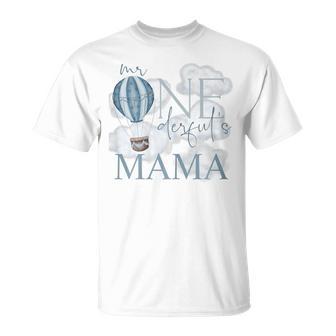 Mama Of Mr Onederful Hot Air Balloon Blue 1St Birthday Boy T-Shirt - Thegiftio UK