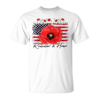 Memorial Day Remember Honor Patriotic Usa Flag Flower Women T-Shirt - Thegiftio UK