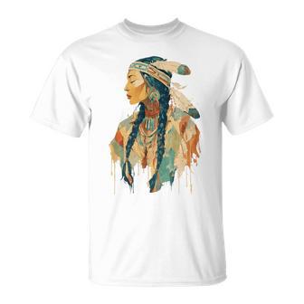 Native American Indian Tribal Woman Spirit Warrior Feather T-Shirt - Thegiftio UK