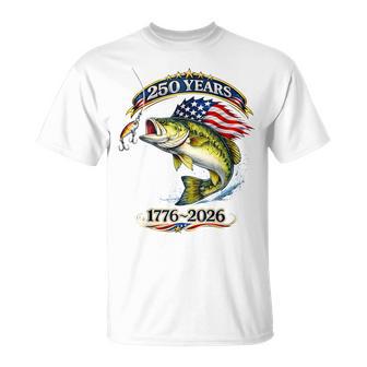 Patriotic Bass Fish And Flag 250 Years Fishing T-Shirt - Thegiftio UK