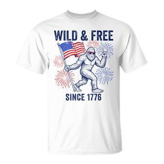 Patriotic Bigfoot Wild And Free Since 1776 4Th Of July T-Shirt - Thegiftio UK