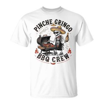 Pinche Gringo Bbq Crew Skeleton Pig Grilling Beer On Back T-Shirt - Monsterry