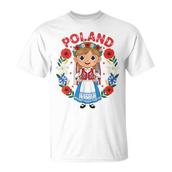 Poland Polish Girl Traditional Dress Flowers Heritage T-Shirt - Monsterry
