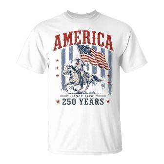 Preppy Retro Stripes America Cowboy Rodeo 250 Years Us Flag T-Shirt - Thegiftio UK