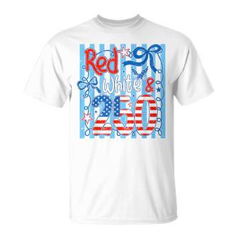 Red White & 250 Coquette Bow American 250Th Anniversary Usa T-Shirt - Thegiftio UK