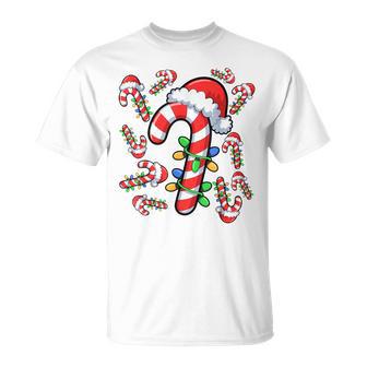 Red And White Candy Cane Santa Christmas Xmas Lights T-Shirt - Monsterry CA